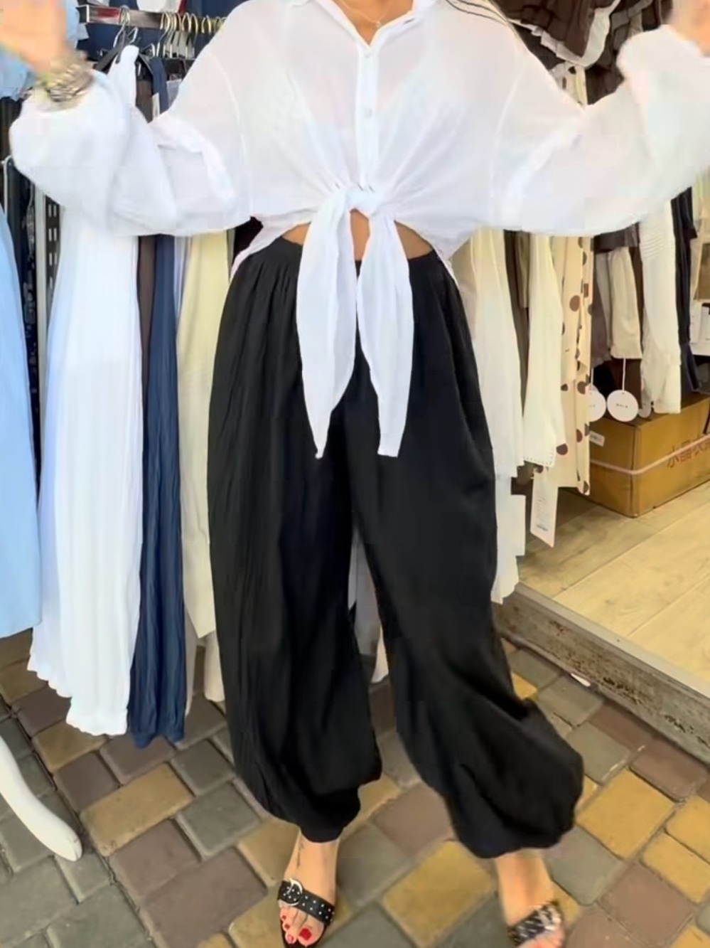 Italia Women Black Cotton Harem Pants- One Size S-M